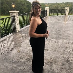 Black velvet, one shoulder, long romper